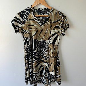 Attitudes by Renee Tunic Flowy Exotic Zebra Blouse XXS